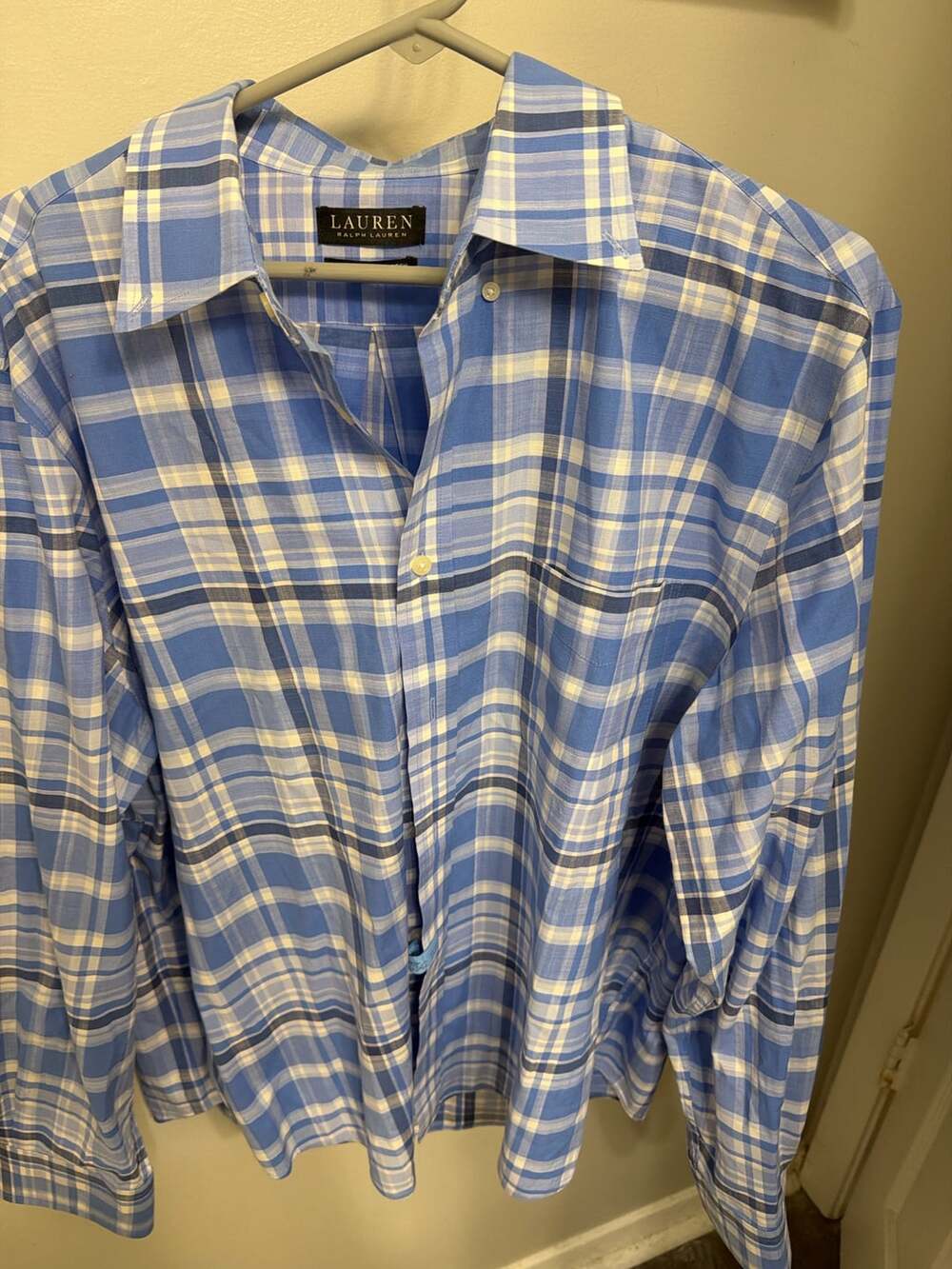 Lauren Ralph Lauren Men’s L Blue Plaid Stretch Regular Fit Button Down Shirt